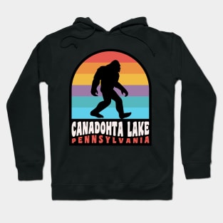 Canadohta Lake Pennsylvania Bigfoot Sasquatch Retro Sunset Hoodie